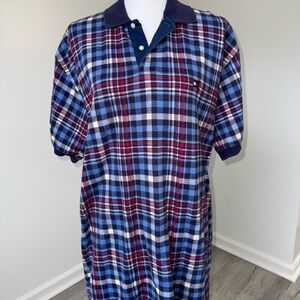 Tommy Hilfiger Men’s M Navy Red Plaid Polo‎ Shirt Short Sleeve Flag Logo Thick